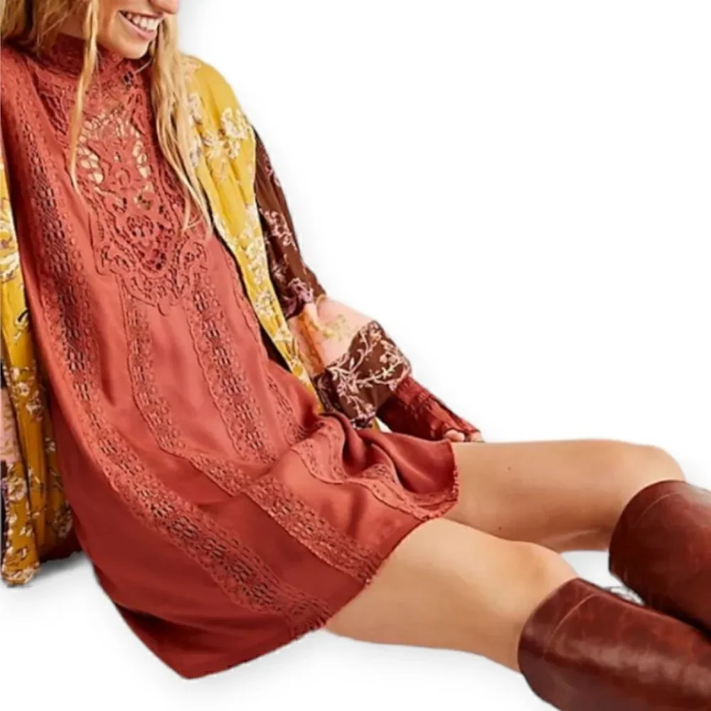 Free people nwot vienna crochet trim mini dress, small